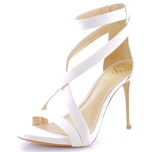 Vince Camuto white satin wedding shoes